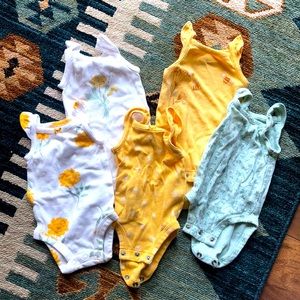 5 newborn tank top onesies bees and flowers